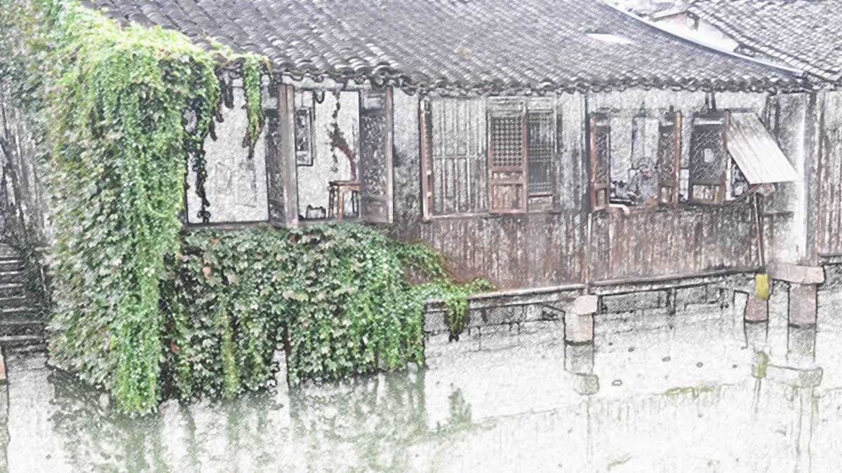 手绘乌镇彩笔画图片