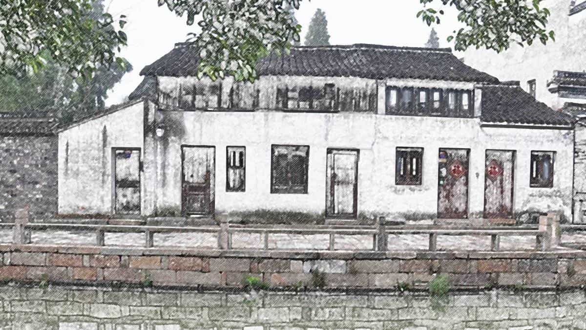 手绘乌镇彩笔画图片