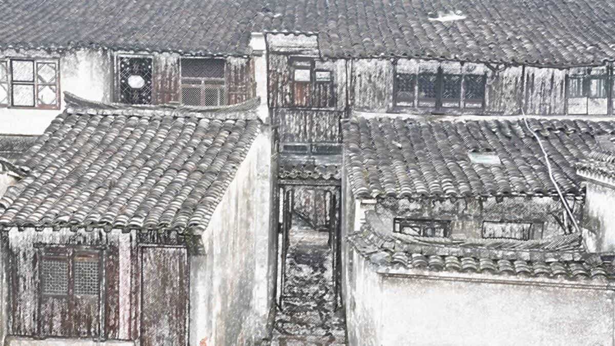 手绘乌镇彩笔画图片