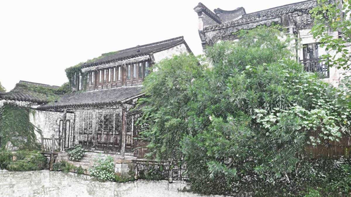 手绘乌镇彩笔画图片