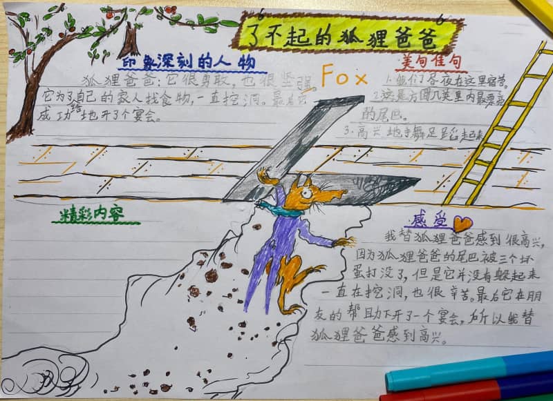 读书手抄报  了不起的狐狸爸爸 9张读书手抄报