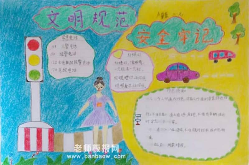 小学生文明规范安全牢记简单漂亮手抄报 15张安全手抄报