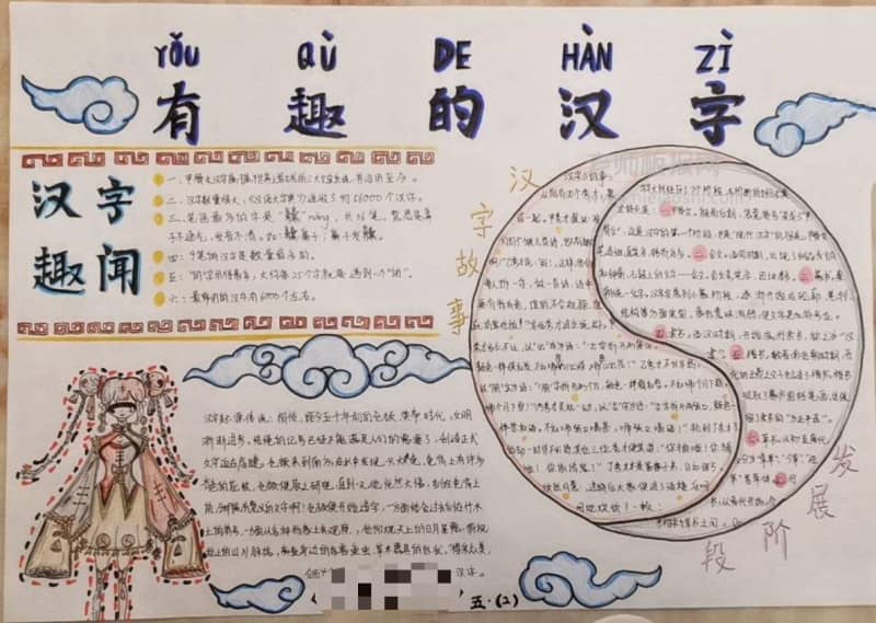 有趣的汉字手抄报图片 汉字趣闻 12张传统文化手抄报