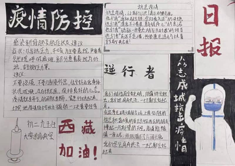 疫情防控手抄报图片-众志成城抗击疫情手抄报-西藏加油！ 16张健康手抄报