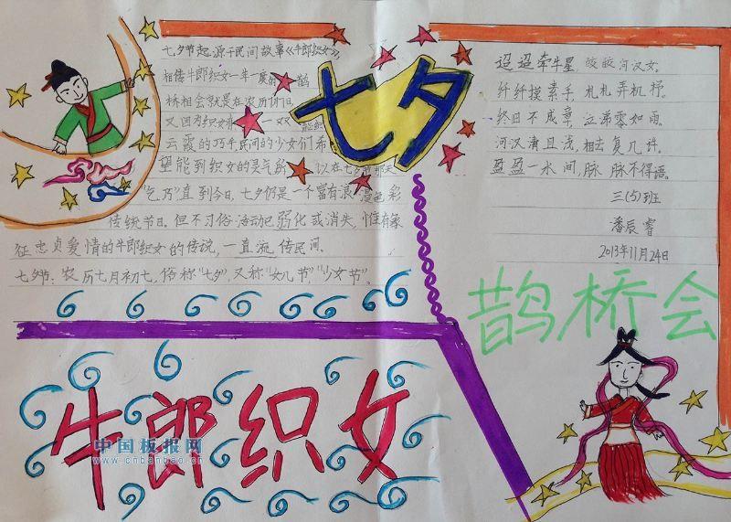 七夕牛郎织女鹊桥会手抄报 13张小学生手抄报