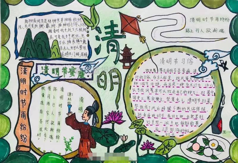 2022清明节主题手抄报绘画图片-清明节习俗 9张清明节手抄报