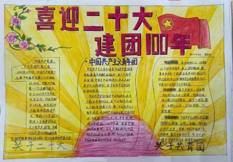 喜迎二十大建团100年手抄报绘画图片- 13张建党节手抄报