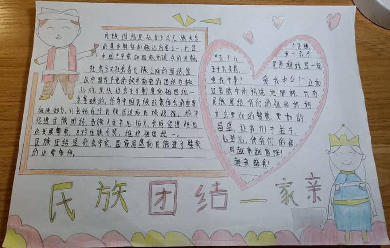 五十六个民族团结一家亲手抄报图片 10张民族团结手抄报