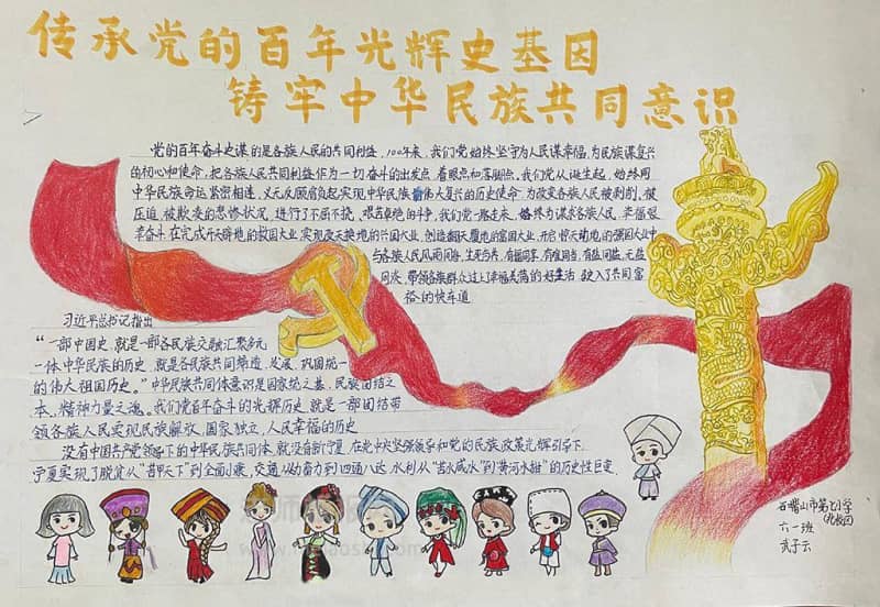 传承党的百年光辉史基因铸牢中华民族共同意识手抄报图片 16张建党节手抄报