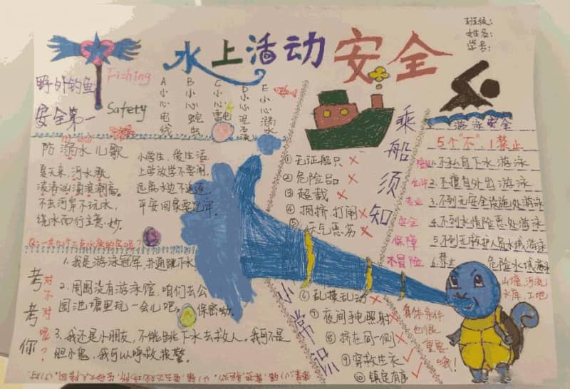 防溺水手抄报图片：水上活动安全须知 14张防溺水手抄报