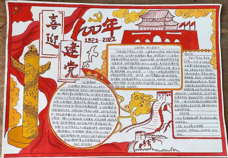 1921-2021喜迎建党100周年手抄报 16张建党节手抄报