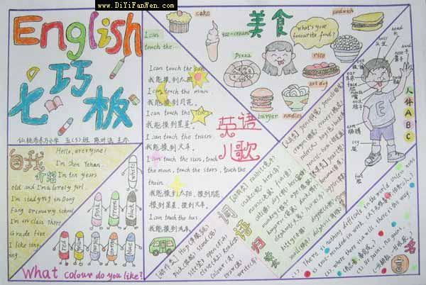 小学生英语手抄报：七巧板/英语儿歌/美食 13张英语手抄报