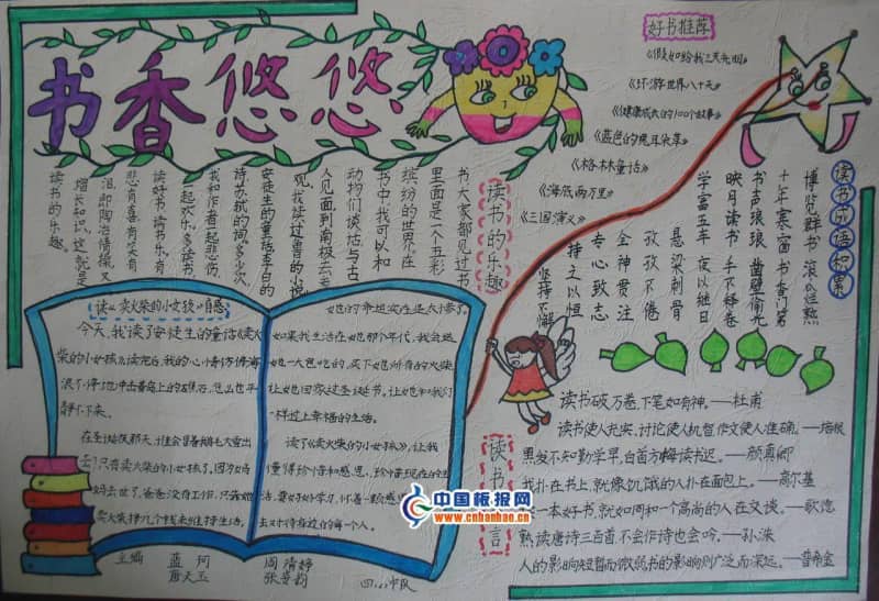 书香悠悠手抄报设计图 16张读书手抄报