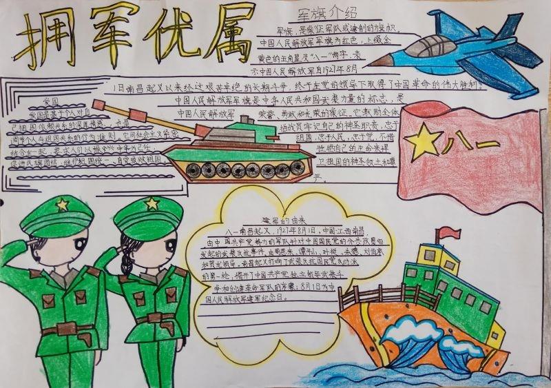 拥军优属手抄报图片：军旗介绍 11张建军节手抄报