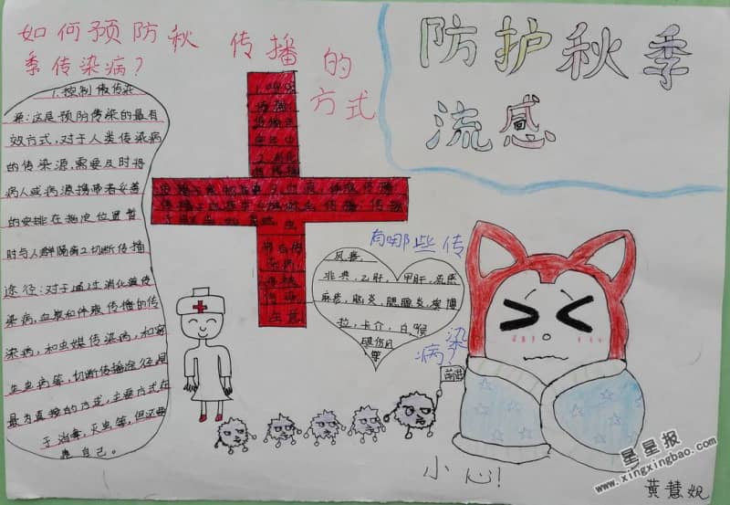 防护秋季流感手抄报资料 15张小学生手抄报