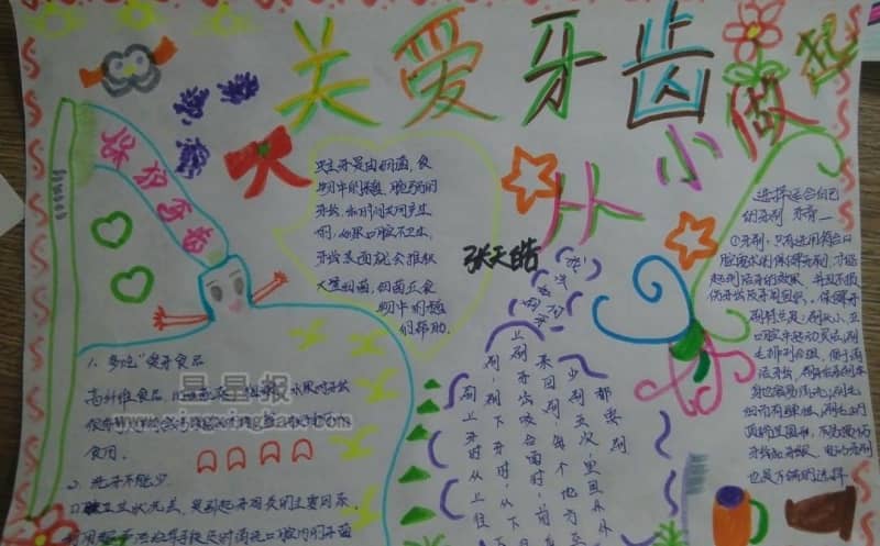 关爱牙齿从小做起手抄报内容 10张爱牙护牙手抄报