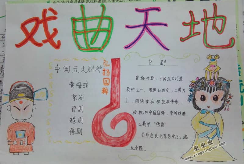 戏曲天地手抄报内容 13张初中手抄报