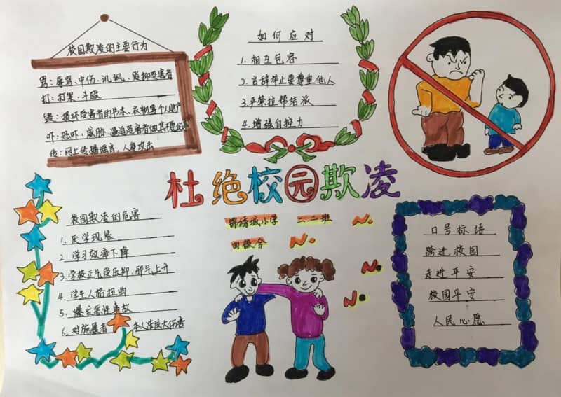 杜绝校园欺凌手抄报资料 10张校园手抄报
