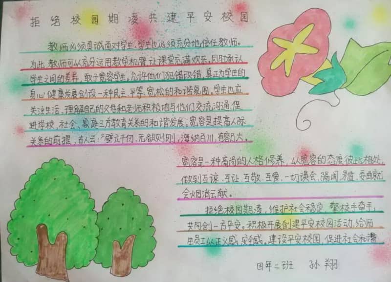 拒绝校园欺凌共建平安校园手抄报图片 12张校园手抄报