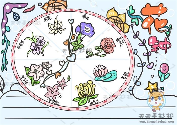 创意花钟手抄报制作模板教程，一幅好看的花钟手抄报如何画 9张花的手抄报