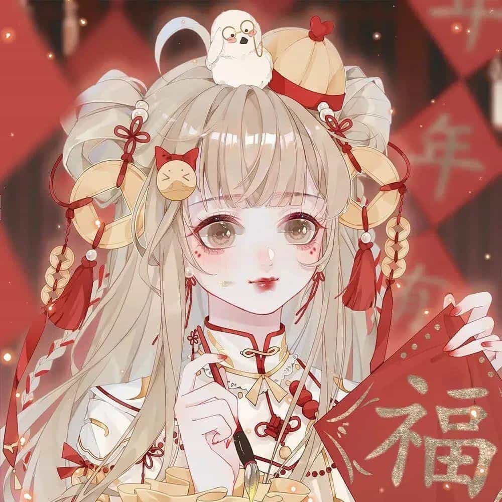 最新红色系列动漫女生头像图片|适合过新年的女生头像 8张